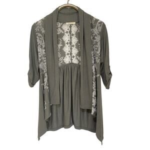 Testament Gray / Green Lightweight Waterfall Cardigan S